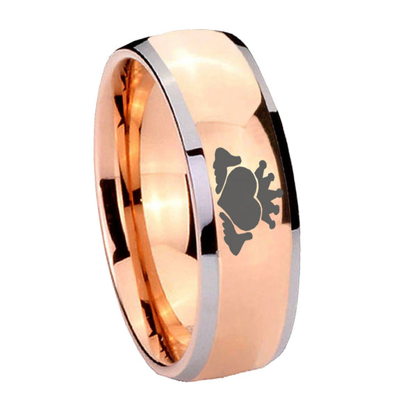 8mm Claddagh Design Dome Rose Gold Tungsten Carbide Mens Promise Ring