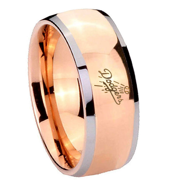 8mm LA Dogers MLB Baseball Dome Rose Gold Tungsten Carbide Mens Promise Ring