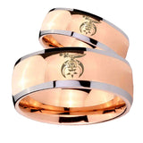 His and Hers Masonic Shriners Dome Rose Gold Tungsten Mens Ring Engraved Set