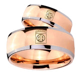 Bride and Groom Army Airborn Dome Rose Gold Tungsten Personalized Ring Set