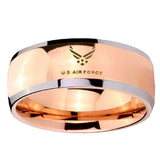 8MM Rose Gold Dome US Air Force 2 Tone Tungsten Carbide Laser Engraved Ring