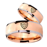 His Hers Zelda Hylian Shield Dome Rose Gold Tungsten Anniversary Ring Set