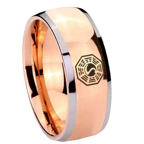 8mm Lost Dharma Dome Rose Gold Tungsten Carbide Mens Anniversary Ring