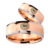 Bride and Groom Lost Dharma Dome Rose Gold Tungsten Carbide Men's Bands Ring Set