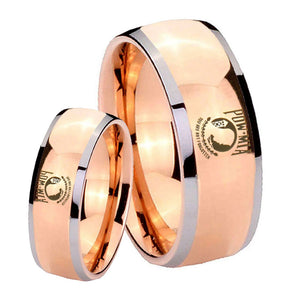 Bride and Groom Military Pow Dome Rose Gold Tungsten Wedding Band Mens Set