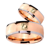 Bride and Groom Military Pow Dome Rose Gold Tungsten Wedding Band Mens Set