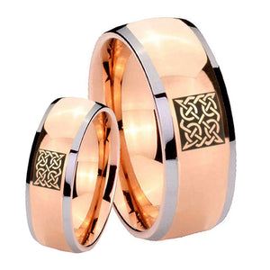 His and Hers Celtic Design Dome Rose Gold Tungsten Mens Engagement Band Set