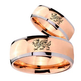 Bride and Groom Dragon Dome Rose Gold Tungsten Carbide Custom Mens Ring Set