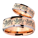 Bride and Groom Multiple Dragon Dome Rose Gold Tungsten Wedding Band Ring Set