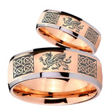 His Hers Multiple Dragon Celtic Dome Rose Gold Tungsten Mens Ring Set