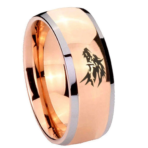 8mm Wolf Dome Rose Gold Tungsten Carbide Men's Promise Rings