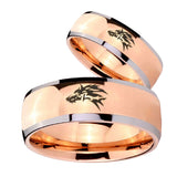 Bride and Groom Wolf Dome Rose Gold Tungsten Carbide Men's Engagement Band Set