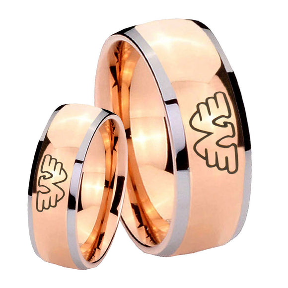 His Hers Waylon Jennings Dome Rose Gold Tungsten Mens Ring Personalized Set