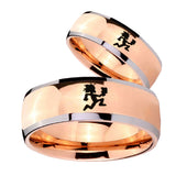 Bride and Groom Hatchet Man Dome Rose Gold Tungsten Mens Engagement Ring Set