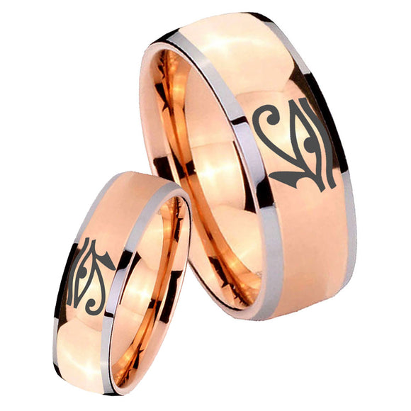 Bride and Groom Seeing Eye Dome Rose Gold Tungsten Men's Engagement Band Set