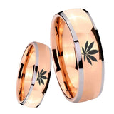 8mm Marijuana Leaf Dome Rose Gold Tungsten Carbide Men's Bands Ring