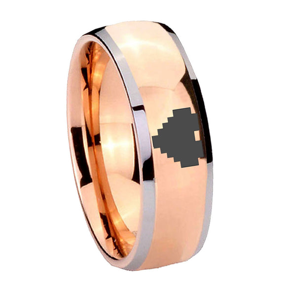 8MM Rose Gold Dome Zelda Heart 2 Tone Tungsten Carbide Laser Engraved Ring