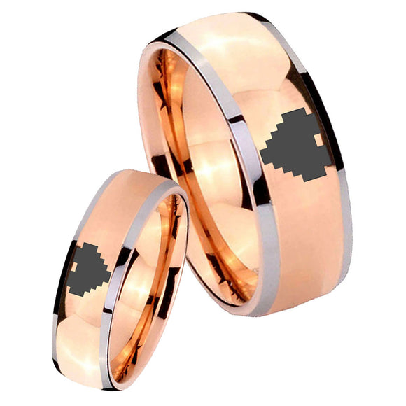 His Hers Rose Gold Dome Zelda Heart Two Tone Tungsten Wedding Rings Set
