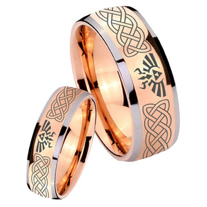 His and Hers Celtic Zelda Dome Rose Gold Tungsten Men's Engagement Ring Set