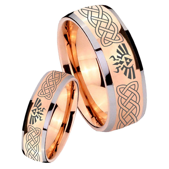 His and Hers Celtic Zelda Dome Rose Gold Tungsten Men's Engagement Ring Set