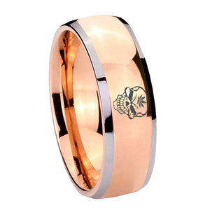 8mm Skull Marijuana Leaf  Dome Rose Gold Tungsten Carbide Men's Engagement Band