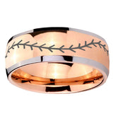 8mm Baseball Stitch Dome Rose Gold Tungsten Carbide Mens Promise Ring