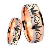 8mm Hearts and Crowns Dome Rose Gold Tungsten Carbide Men's Promise Rings