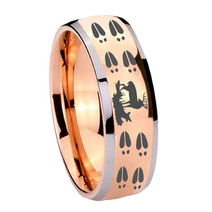 8mm Deer Hunting Tracks Dome Rose Gold Tungsten Carbide Men's Wedding Ring