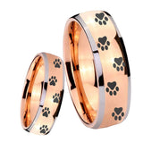 8mm Paw Print Dome Rose Gold Tungsten Carbide Custom Mens Ring