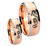 Bride and Groom Dragon Dome Rose Gold Tungsten Carbide Men's Engagement Ring Set