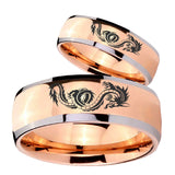 Bride and Groom Dragon Dome Rose Gold Tungsten Carbide Men's Engagement Ring Set