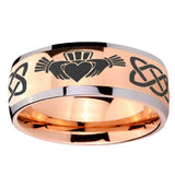 8mm Irish Claddagh Dome Rose Gold Tungsten Carbide Mens Ring Personalized