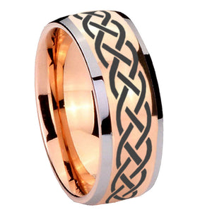 8mm Celtic Knot Dome Rose Gold Tungsten Carbide Custom Mens Ring