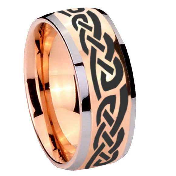 8mm Celtic Knot Infinity Love Dome Rose Gold Tungsten Carbide Custom Mens Ring
