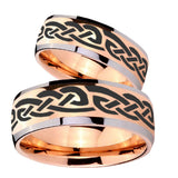 Bride and Groom Celtic Knot Infinity Love Dome Rose Gold Tungsten Engraved Ring Set