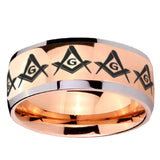 8mm Masonic Square and Compass Dome Rose Gold Tungsten Carbide Custom Mens Ring