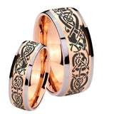Bride and Groom Celtic Knot Dragon Dome Rose Gold Tungsten Rings for Men Set