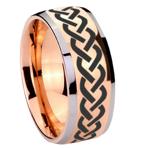 8mm Laser Celtic Knot Dome Rose Gold Tungsten Carbide Custom Mens Ring