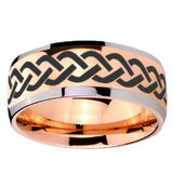 8mm Laser Celtic Knot Dome Rose Gold Tungsten Carbide Custom Mens Ring