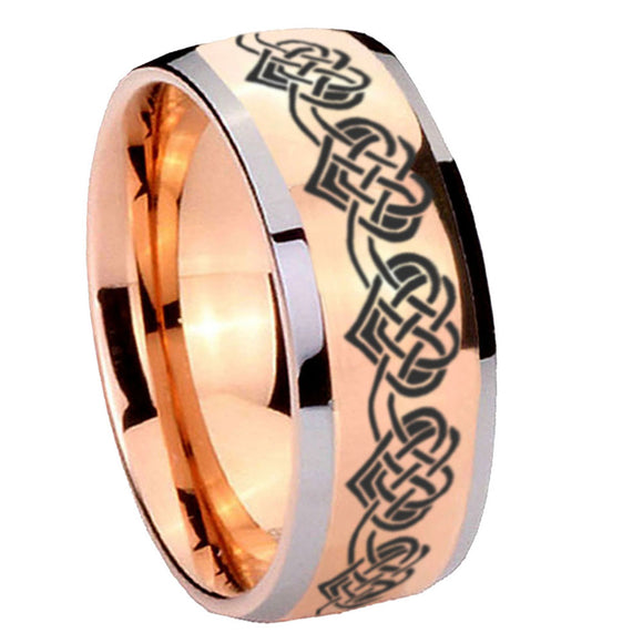8mm Celtic Knot Heart Dome Rose Gold Tungsten Carbide Custom Mens Ring