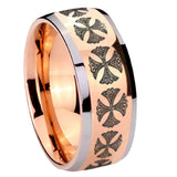 8mm Medieval Cross Dome Rose Gold Tungsten Carbide Custom Mens Ring