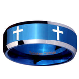 10mm Crosses Beveled Edges Blue 2 Tone Tungsten Carbide Men's Band Ring