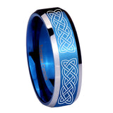 10mm Celtic Knot Beveled Edges Blue 2 Tone Tungsten Mens Engagement Ring