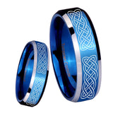 8mm Celtic Knot Beveled Edges Blue 2 Tone Tungsten Carbide Men's Ring