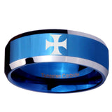 10mm Maltese Cross Beveled Edges Blue 2 Tone Tungsten Carbide Mens Promise Ring