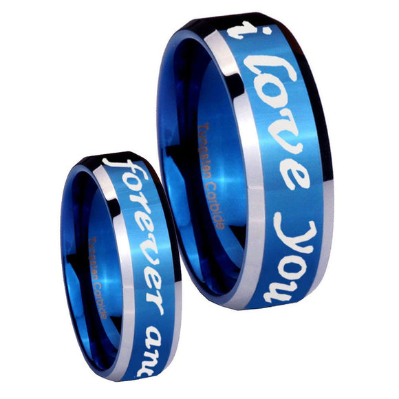 8mm I Love You Forever and ever Beveled Blue 2 Tone Tungsten Mens Wedding Ring
