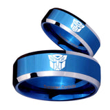 His Hers Transformers Autobot Beveled Blue 2 Tone Tungsten Men's Ring Set