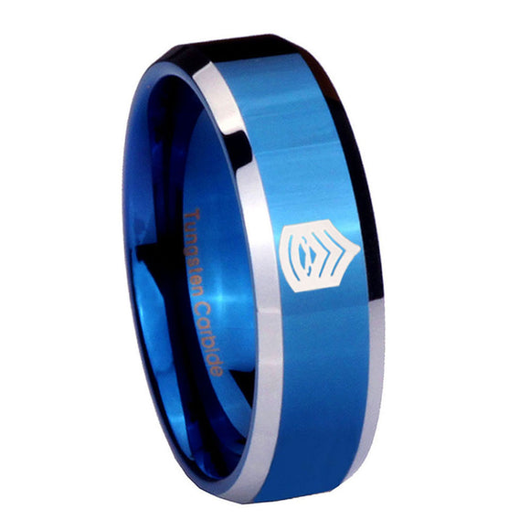 10mm Army Sergeant Major Beveled Edges Blue 2 Tone Tungsten Anniversary Ring