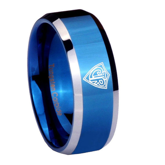 8mm CTR Beveled Edges Blue 2 Tone Tungsten Carbide Custom Mens Ring