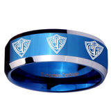 10mm Multiple CTR Beveled Edges Blue 2 Tone Tungsten Carbide Mens Ring Engraved